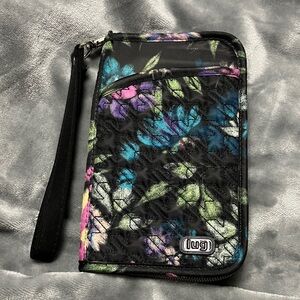 Lug Tandem Zip Wallet Wristlet Black Bloom